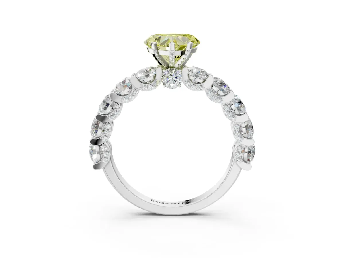Fancy Yellow Heart Cut Diamond Side Stone Engagement Ring with Four-Prong Setting Silver