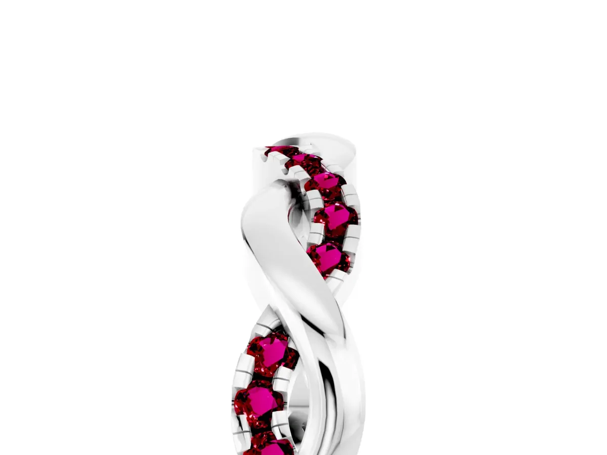 Round Garnet Twist Eternity Band with Pavé Setting Silver