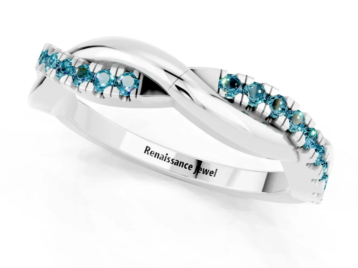 Round Blue Topaz Twisted Infinity Band with Prong Setting Silver