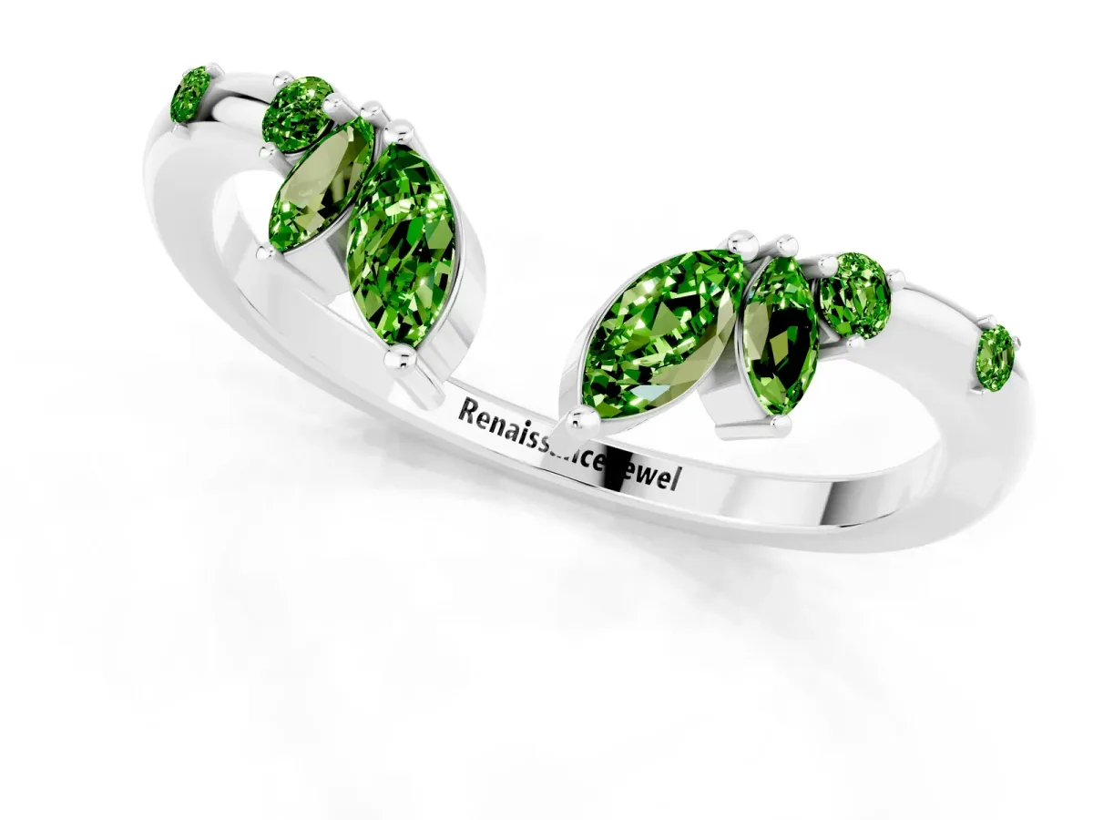 Open Marquise Cluster Peridot Band with Prong Setting White gold