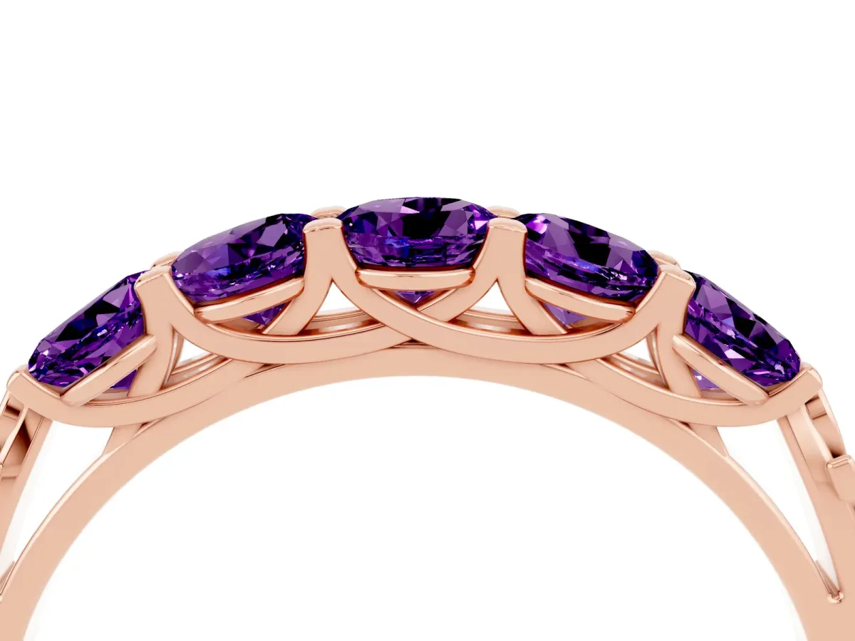 Five-Stone Round Amethyst Prong-Set Band Rose gold