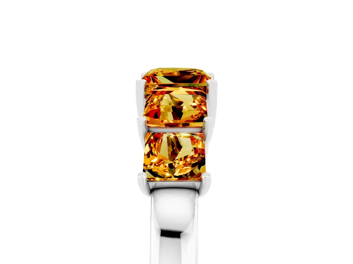 Princess Cut Five-Stone Citrine Ring with Classic Prong Setting Silver