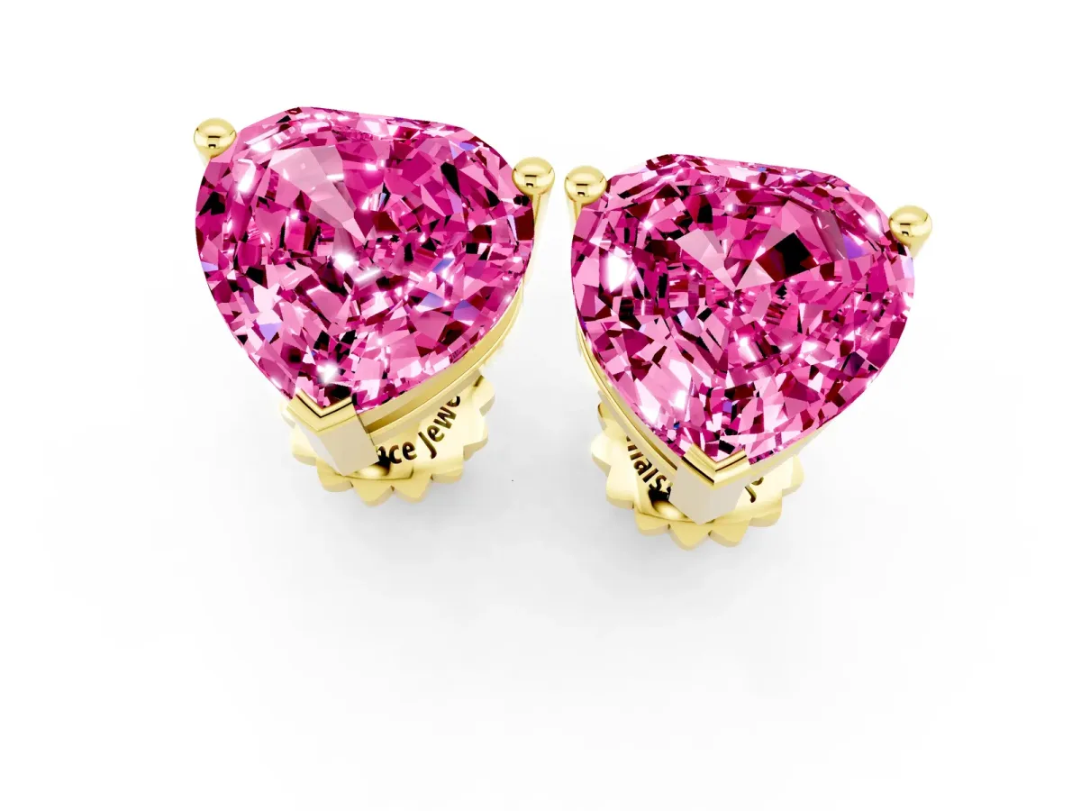 Heart Cut Pink Sapphire Stud Earrings Yellow gold