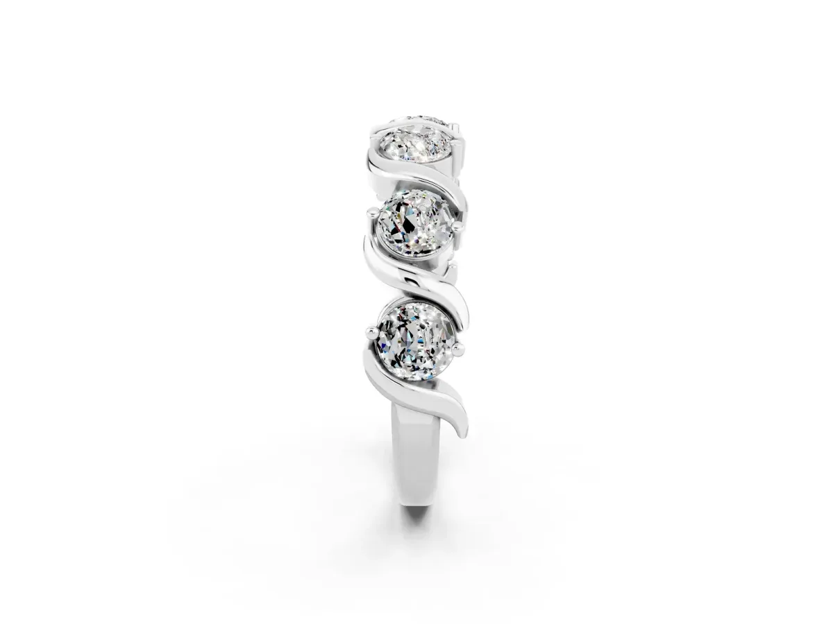 Six-Stone Round Moissanite Wave Band with Shared Prong Setting Silver