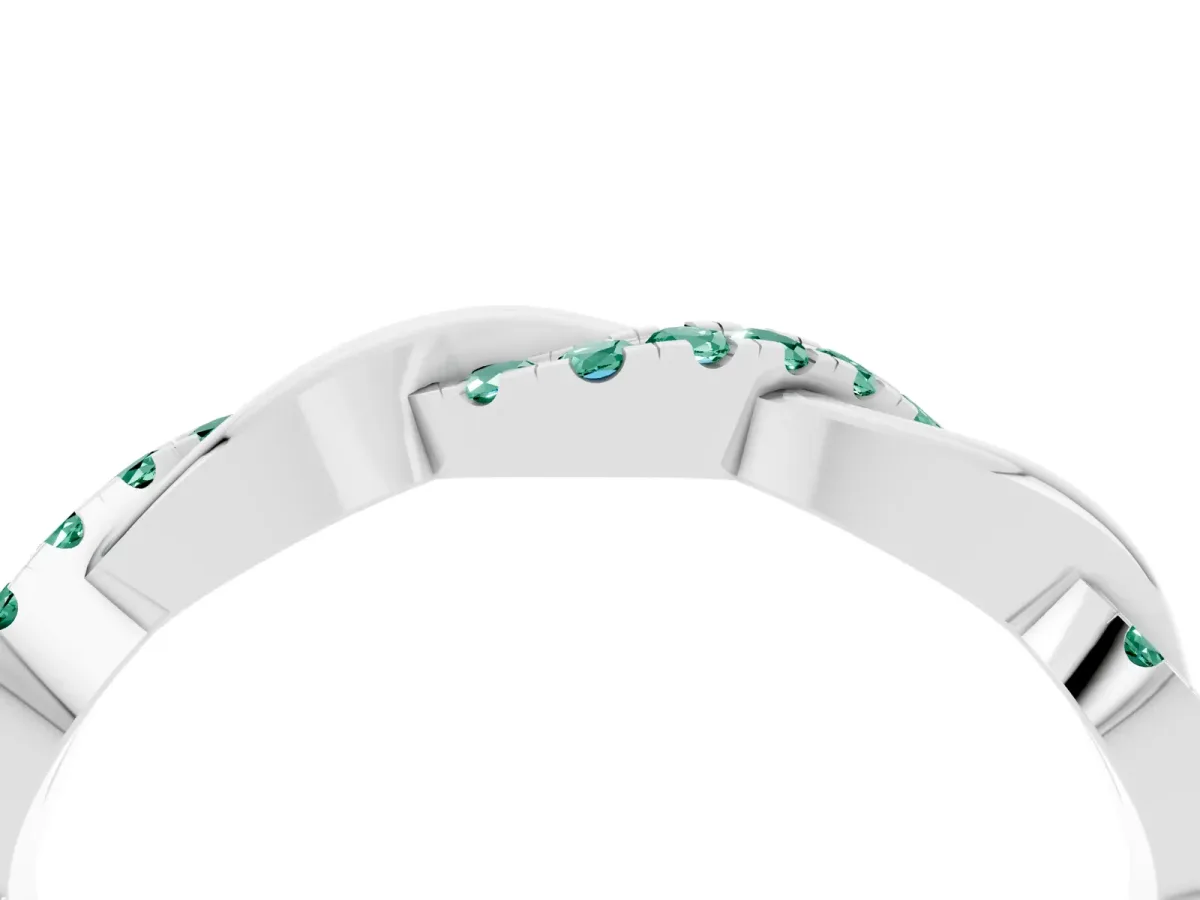 Round Green Sapphire Twist Eternity Band with Pavé Setting Silver