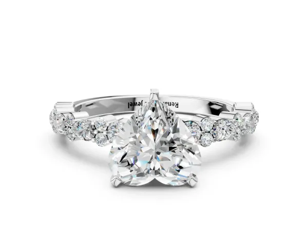 Heart Cut Diamond Side Stone Solitaire Ring with Round Moissanite and Four-Prong Setting Platinum