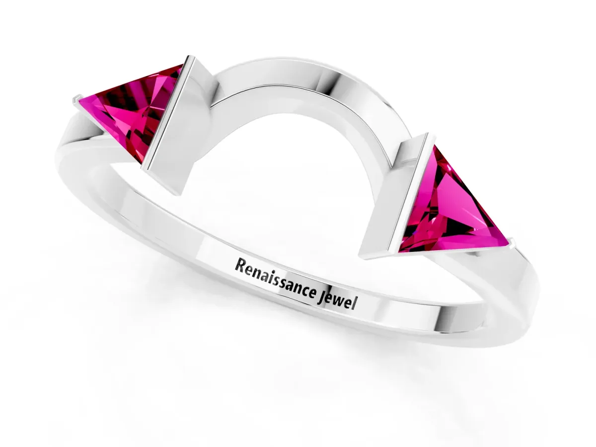 Trillion Garnet Open Band Ring with Bezel Setting Platinum