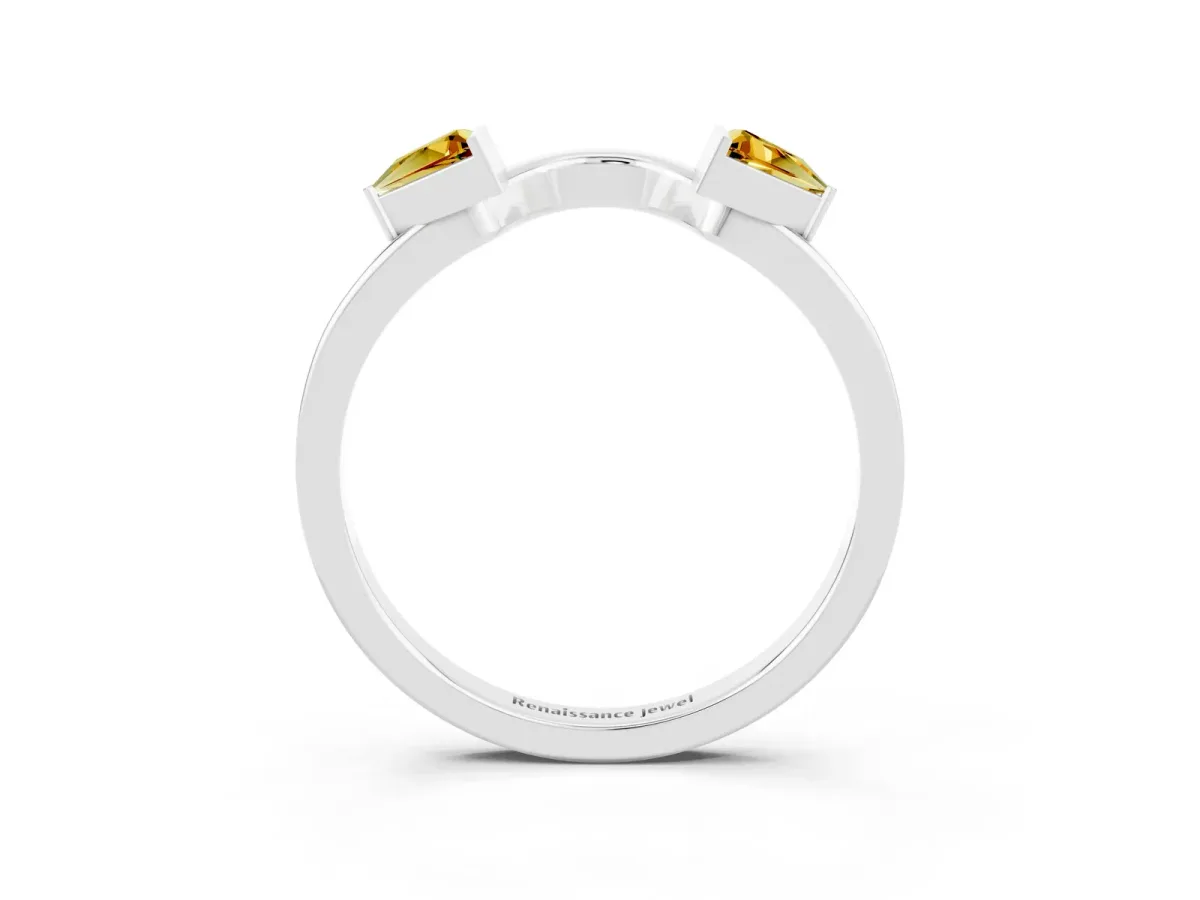 Trillion Citrine Open Band Ring with Bezel Setting Platinum