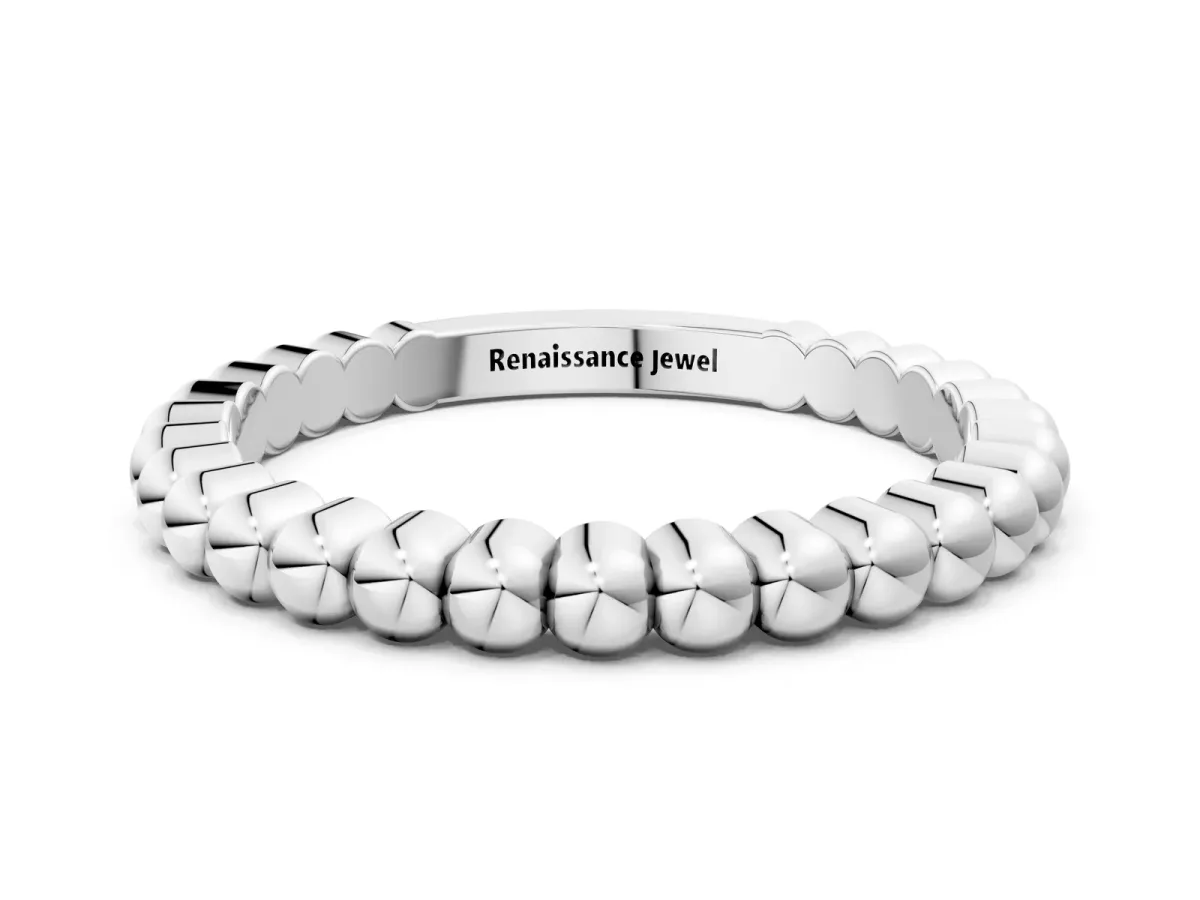 Beaded Round Stone Eternity Band with Bezel Setting White gold