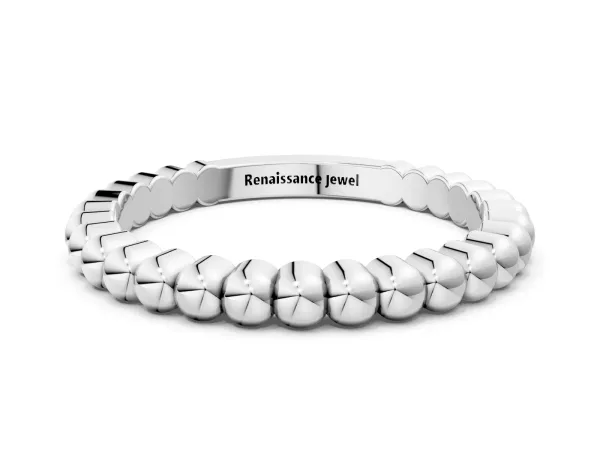 Beaded Round Stone Eternity Band with Bezel Setting White gold