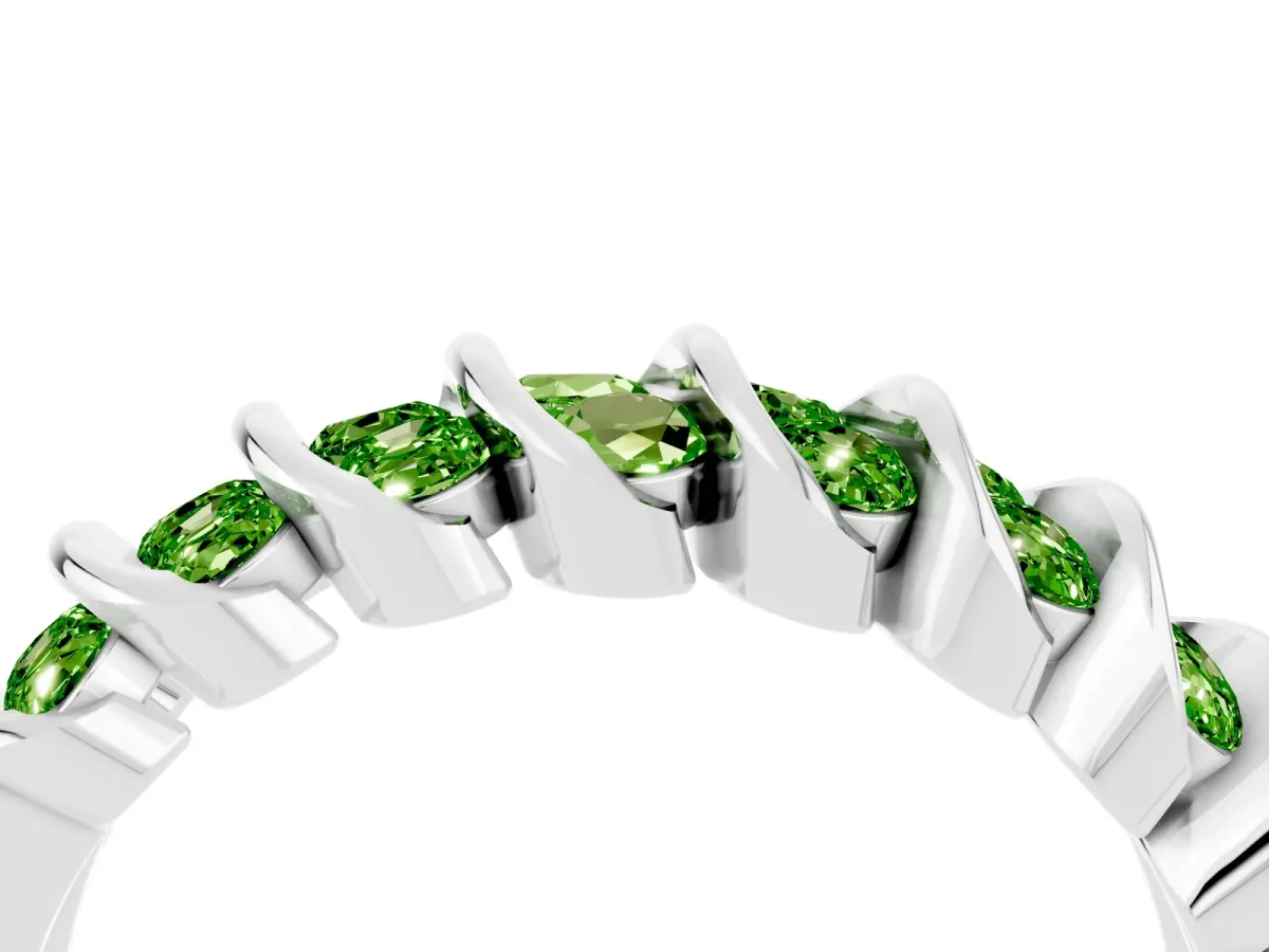 Channel Set Round Peridot Multi-Row Band Platinum