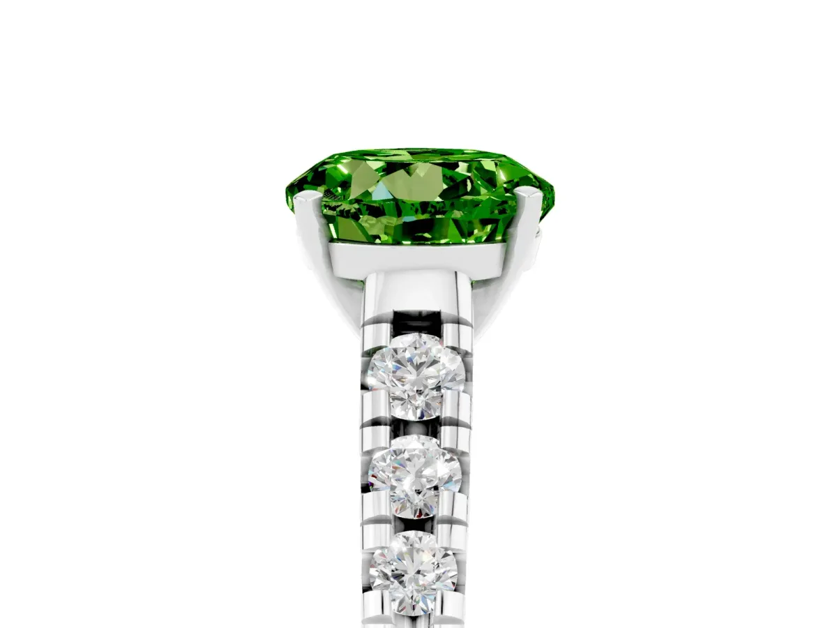 Round Cut Peridot Cathedral Solitaire Ring with Round Pavé Band Platinum