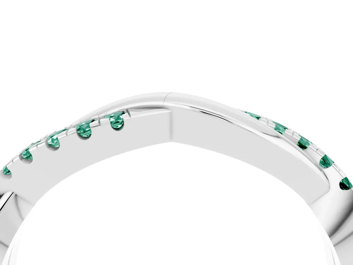 Round Green Sapphire Twisted Infinity Band with Prong Setting White gold
