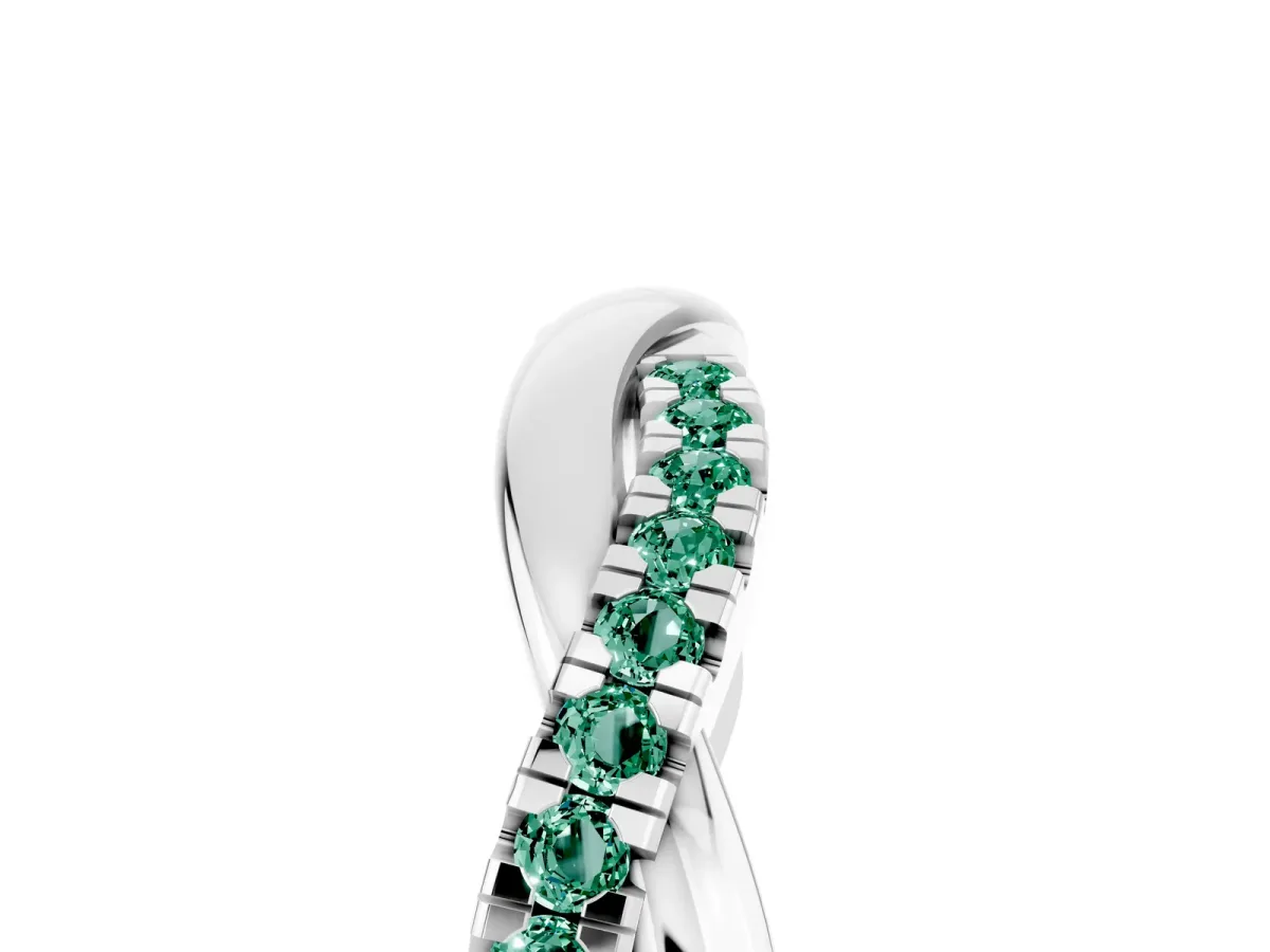 Round Green Sapphire Twisted Infinity Band with Prong Setting White gold