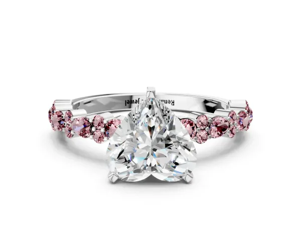 Heart Cut Diamond Side Stone Solitaire Ring with Round Morganite and Four-Prong Setting Platinum