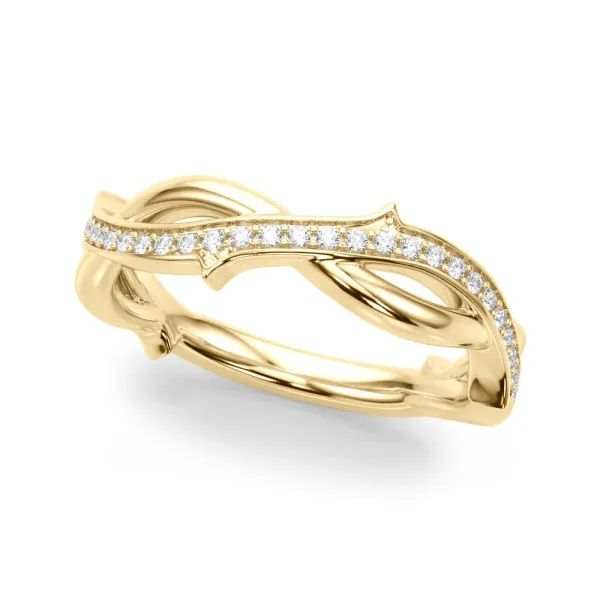 Pavé Round Diamond Twist Band with Bezel Setting Yellow gold