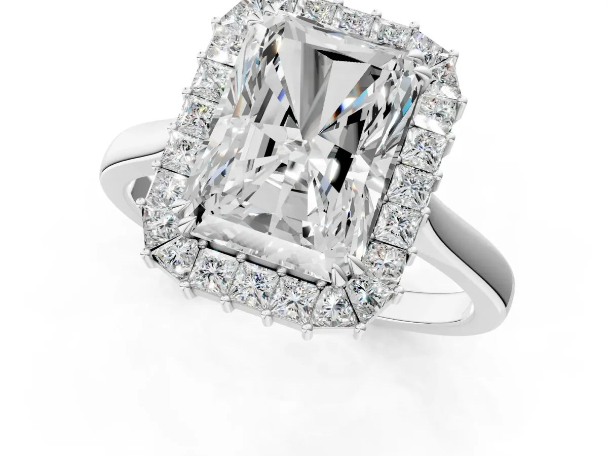 Radiant Diamond Baguette Halo Engagement Ring Platinum