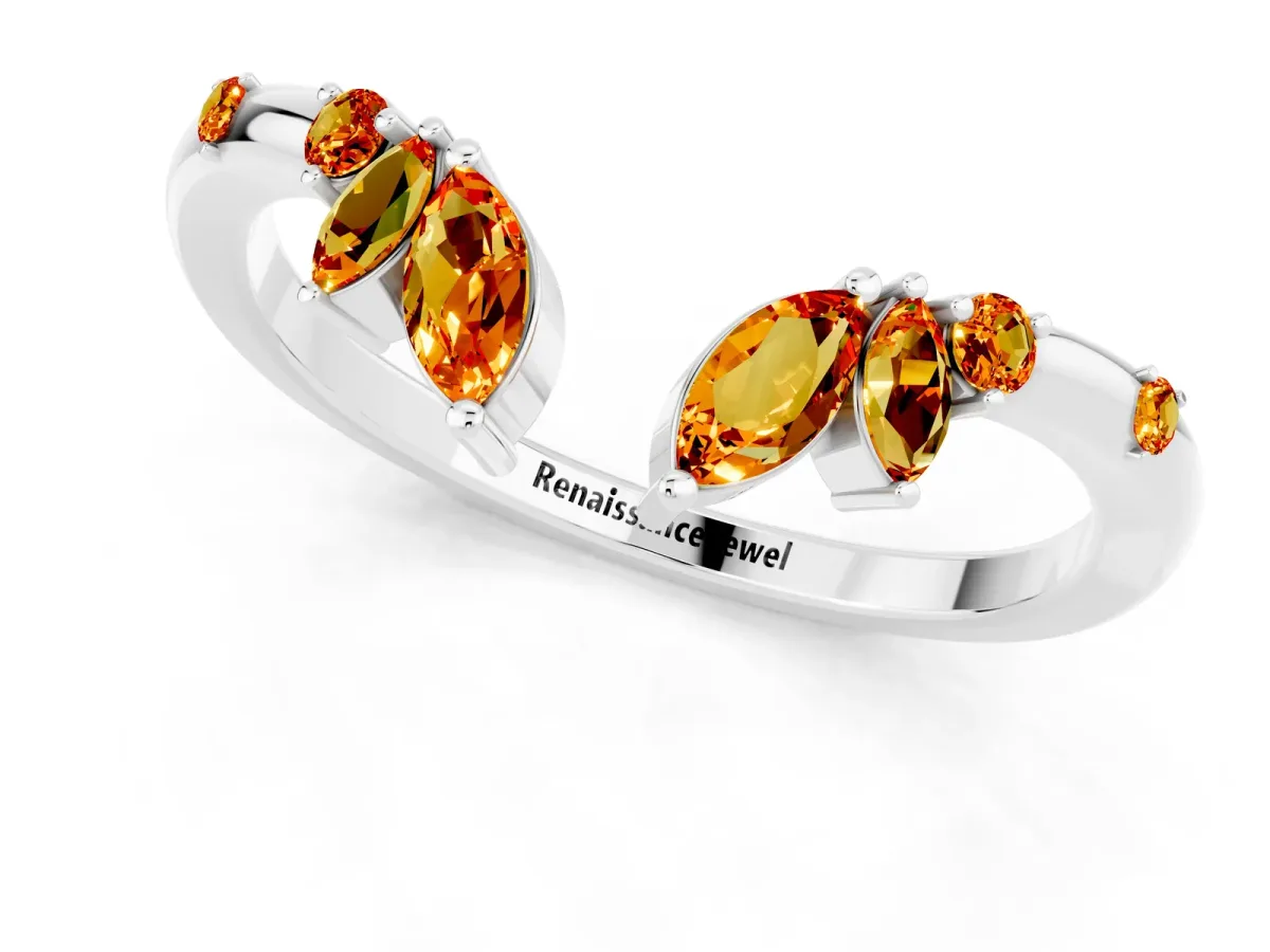 Open Marquise Cluster Citrine Band with Prong Setting White gold