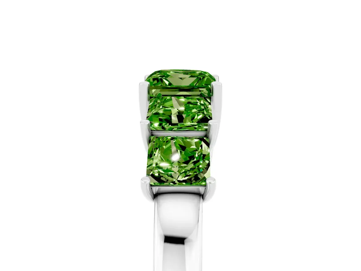 Princess Cut Five-Stone Peridot Ring with Classic Prong Setting Silver