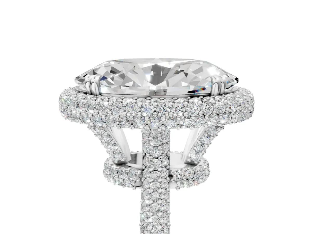 Oval Diamond Halo Ring with Round Diamond Accents Silver