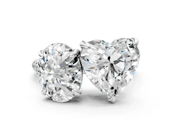 Oval and Heart Toi Moi Ring with Prong Setting and Pave Band White gold