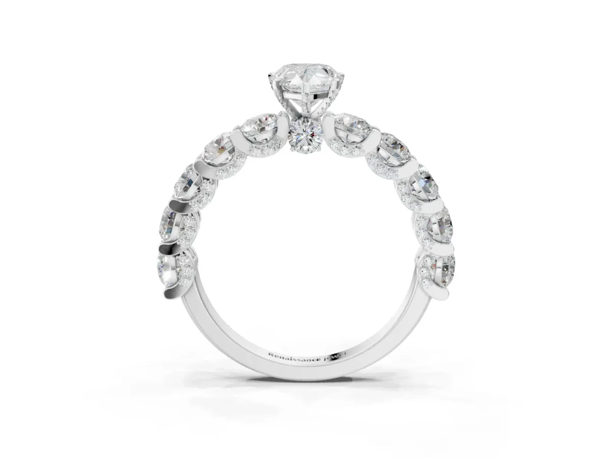 Pear Cut Diamond Side Stone Engagement Ring with Four-Prong Setting White gold