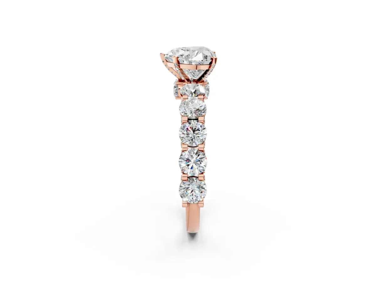 Heart Cut Diamond Side Stone Engagement Ring with Four-Prong Setting Rose gold