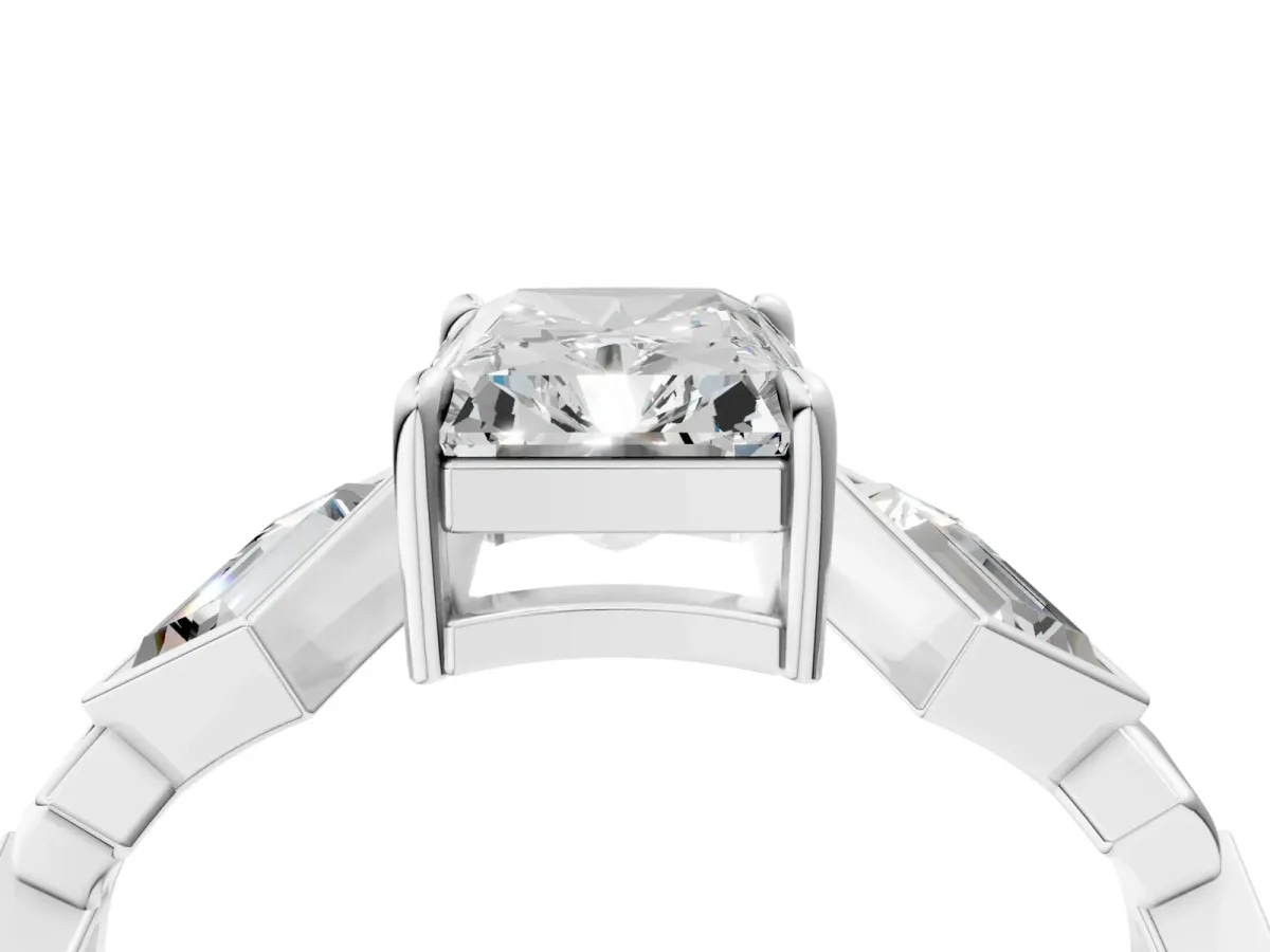 Radiant Diamond Geometric Side Stone Engagement Ring White gold
