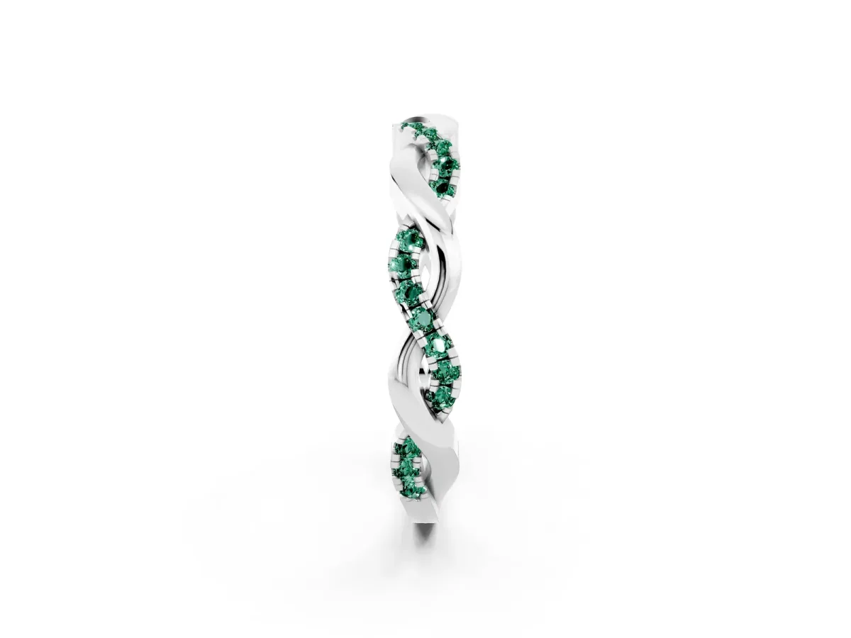 Round Green Sapphire Twist Eternity Band with Pavé Setting Silver