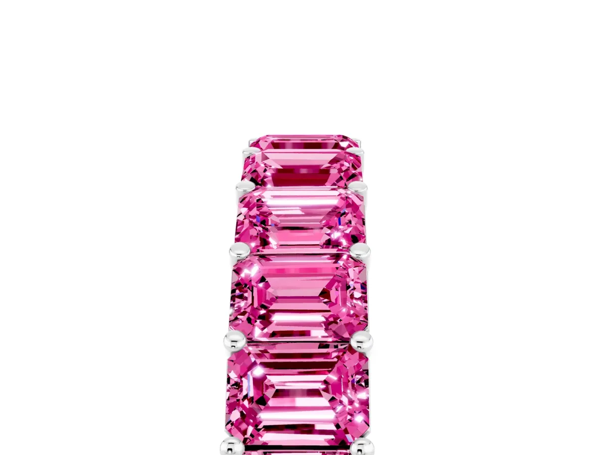Emerald Cut Pink Sapphire Eternity Band with Shared Prong Setting Silver