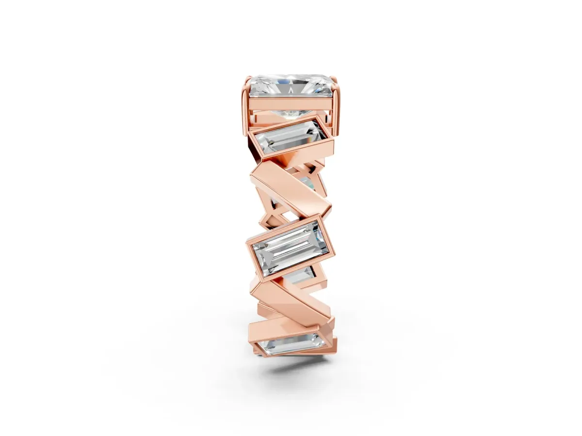 Radiant Diamond Geometric Side Stone Engagement Ring Rose gold