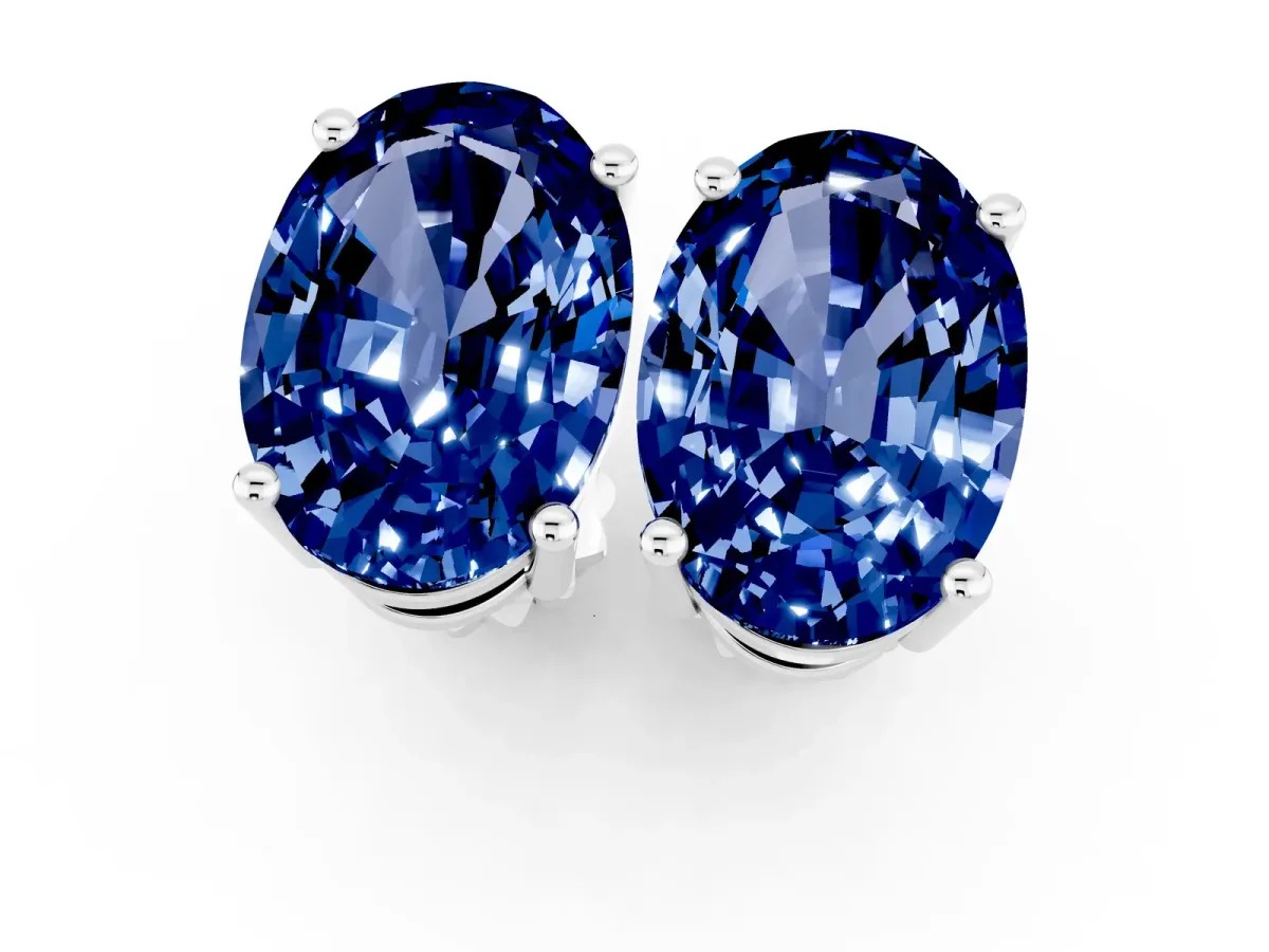 Oval Cut Blue Sapphire Stud Earrings White gold