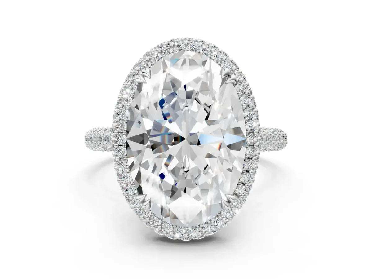 Oval Diamond Halo Ring with Round Diamond Accents Silver
