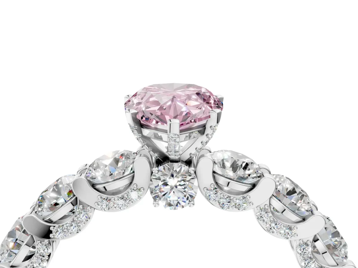 Fancy Pink Pear Cut Diamond Side Stone Engagement Ring with Four-Prong Setting White gold