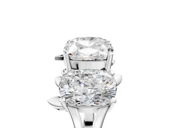 Four-Stone Elongated Cushion Diamond Band with Nature-Inspired Prong Setting Silver