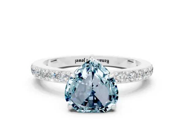 Heart Cut Aquamarine Solitaire Engagement Ring with Pavé Band and Four-Prong Setting Platinum
