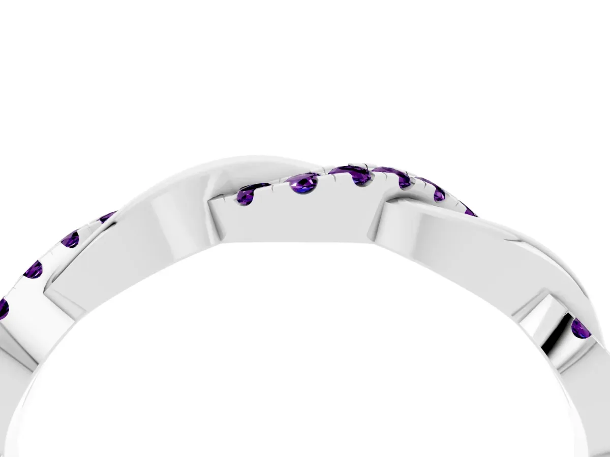Round Amethyst Twist Eternity Band with Pavé Setting Silver