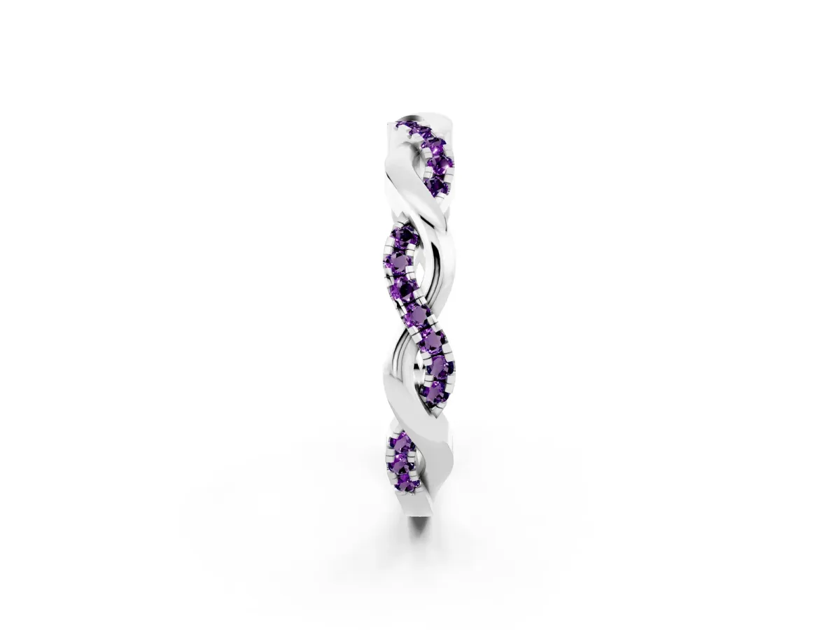 Round Amethyst Twist Eternity Band with Pavé Setting Silver