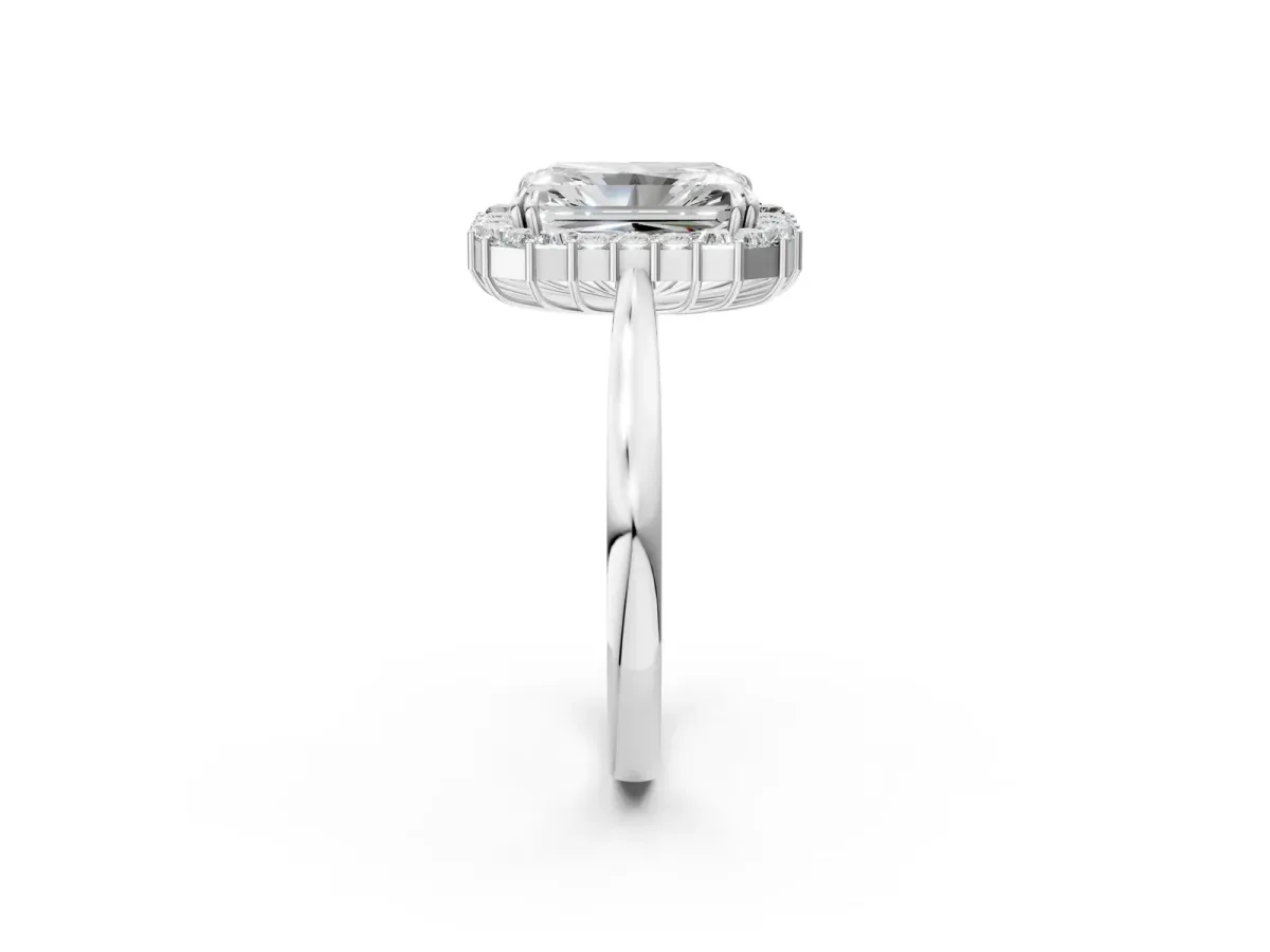 Radiant Diamond Baguette Halo Engagement Ring Platinum