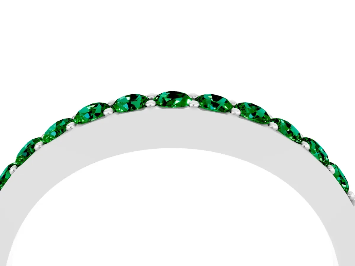Round Emerald Curved Wedding Band with Channel Setting White gold