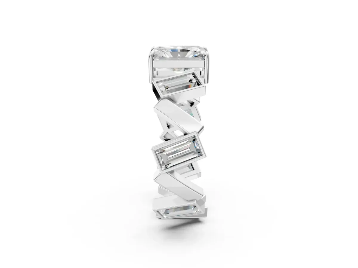 Radiant Diamond Geometric Side Stone Engagement Ring White gold