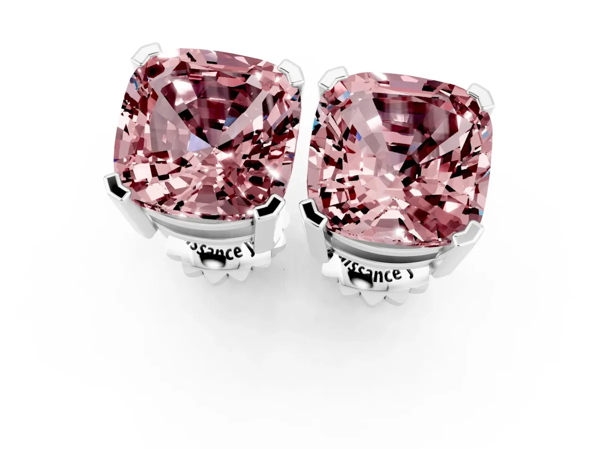 Cushion Cut Morganite Stud Earrings White gold