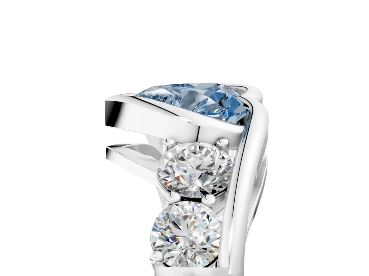 Fancy Blue Bezel Set Heart Cut Diamond Bypass Ring with Round Accents Platinum