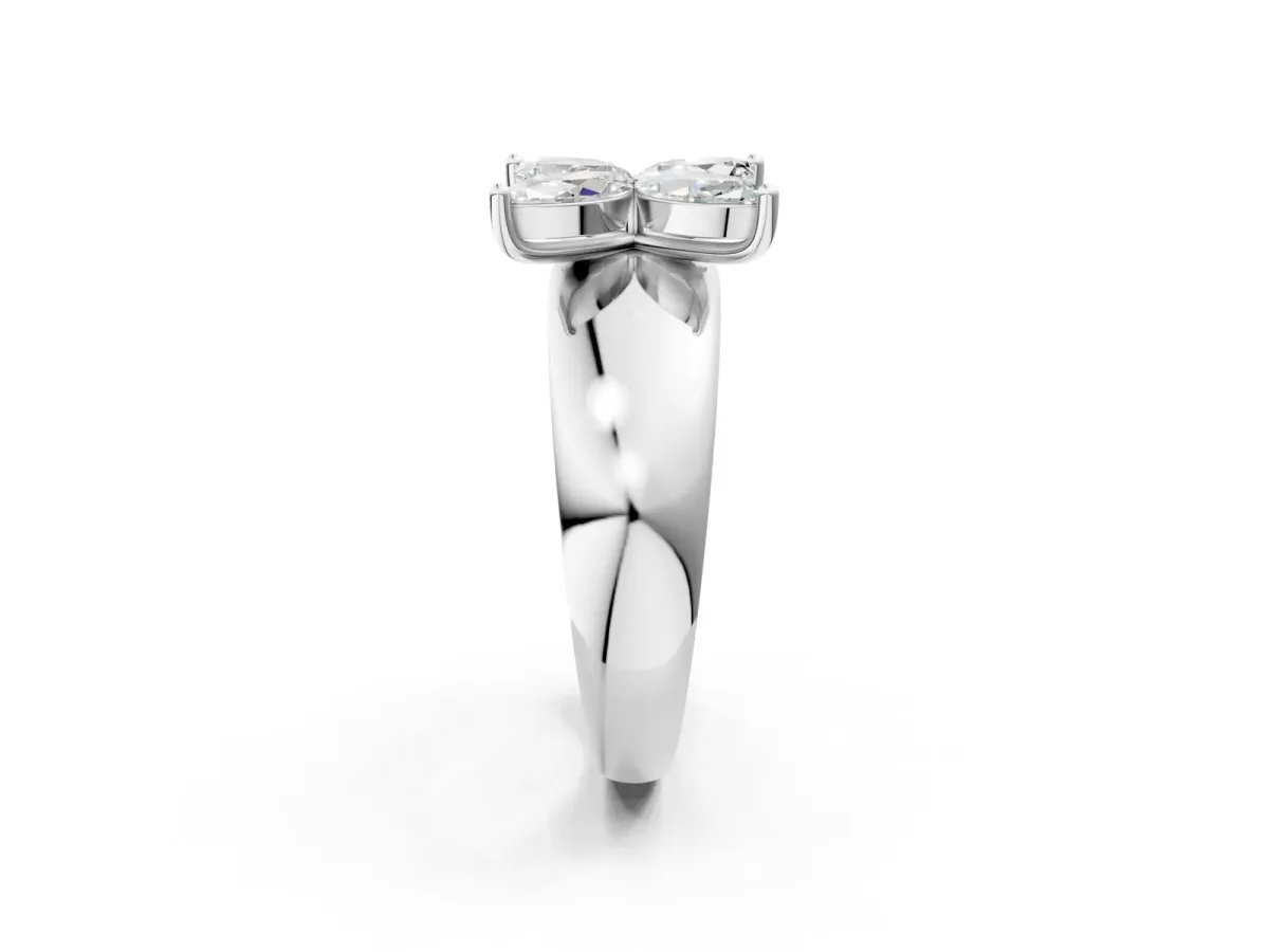 Marquise Diamond Floral Promise Ring Silver
