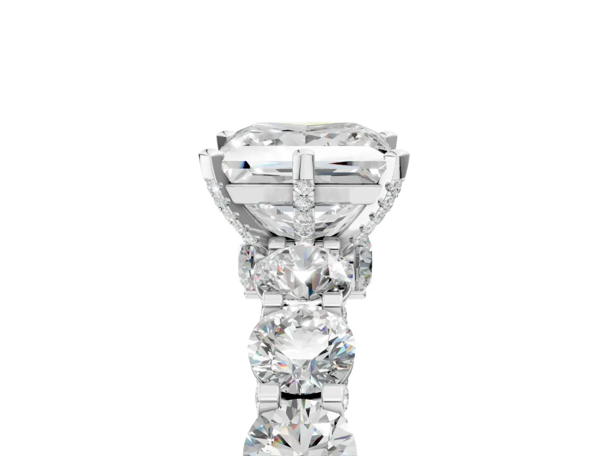 Princess Cut Diamond Side Stone Engagement Ring with Four-Prong Setting White gold