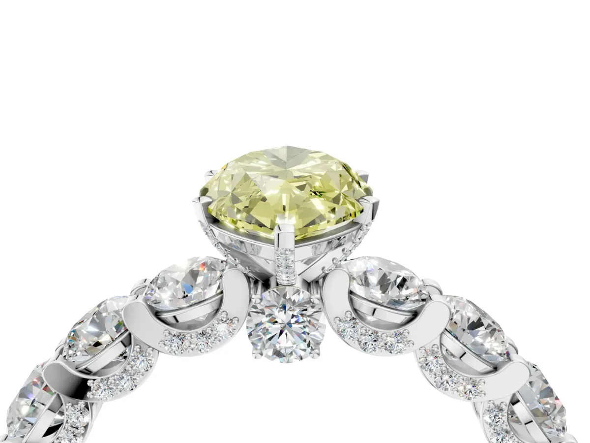 Fancy Yellow Marquise Cut Diamond Side Stone Engagement Ring with Four-Prong Setting Silver