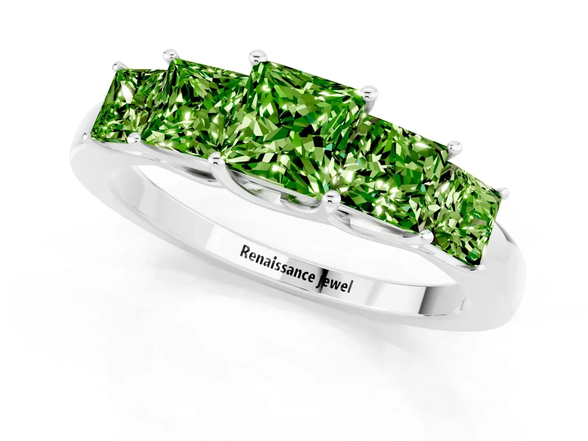 Princess Cut Five-Stone Peridot Ring with Classic Prong Setting Silver