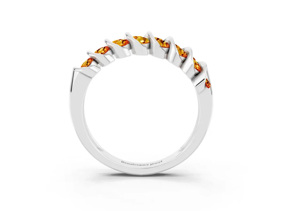 Channel Set Round Citrine Multi-Row Band Platinum