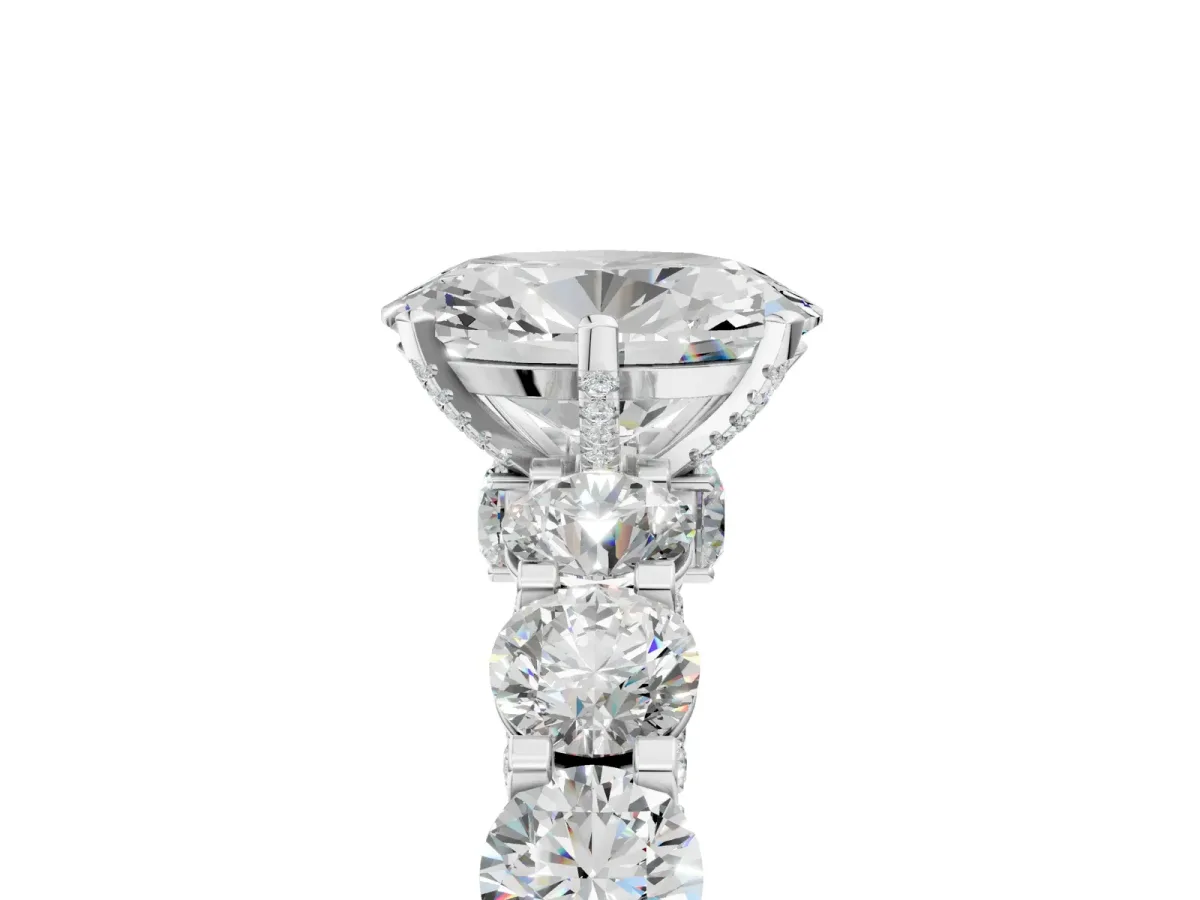 Oval Cut Diamond Side Stone Engagement Ring with Four-Prong Setting White gold