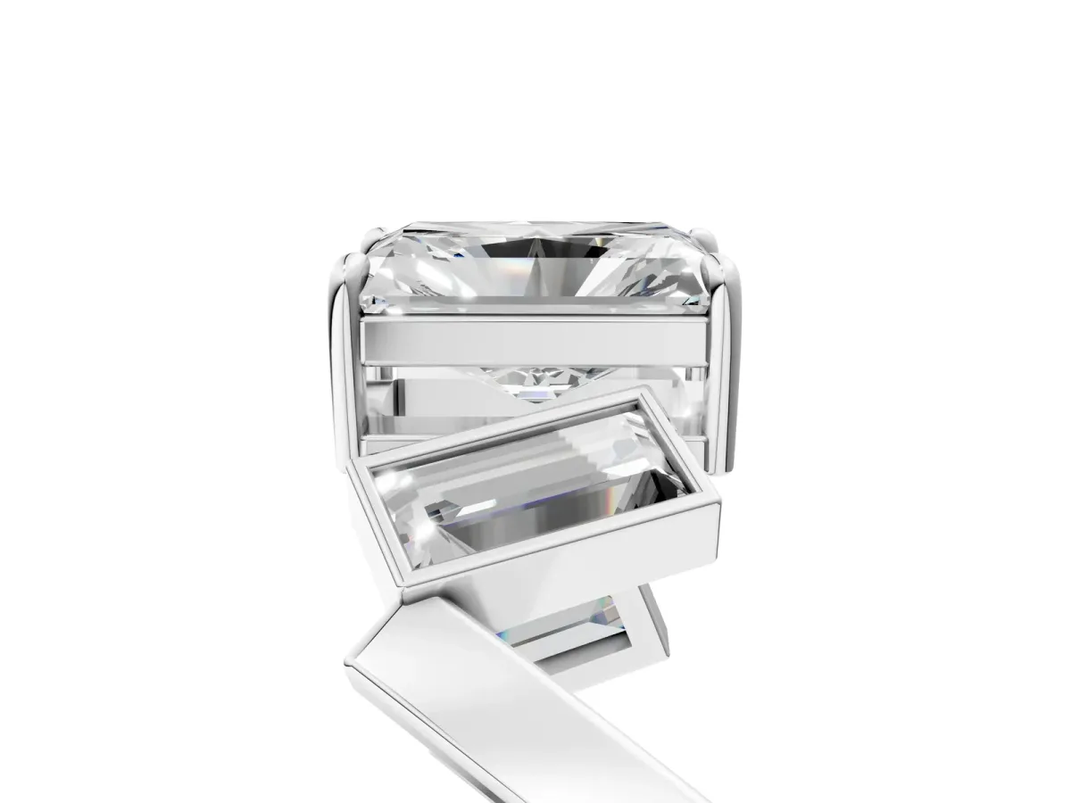 Radiant Diamond Geometric Side Stone Engagement Ring White gold